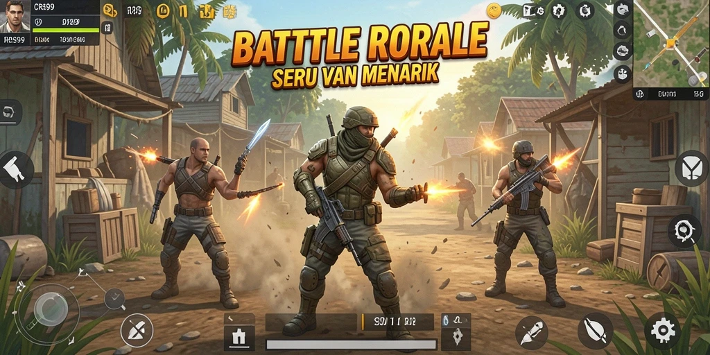 Tampilan aksi mendebarkan dalam permainan Battle Royale CRS99.