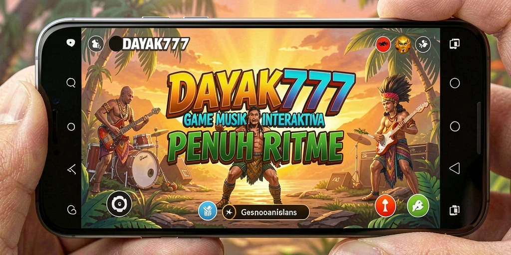Screenshot utama DAYAK777 menampilkan gameplay musik yang seru dan penuh warna.