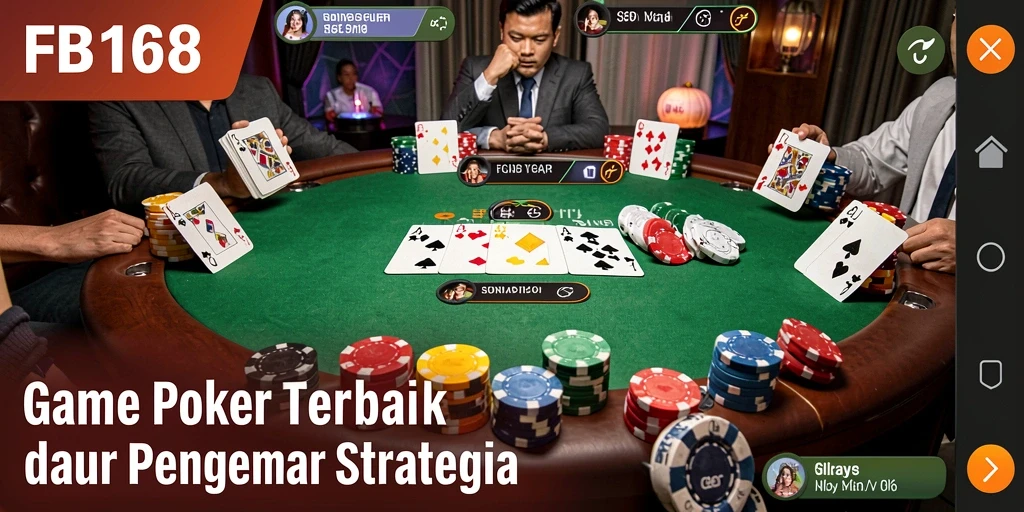 Tampilan gameplay poker yang mendebarkan dan interaktif.