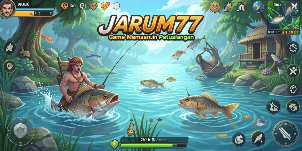 Tampilan gameplay memancing yang mendebarkan di JARUM77.