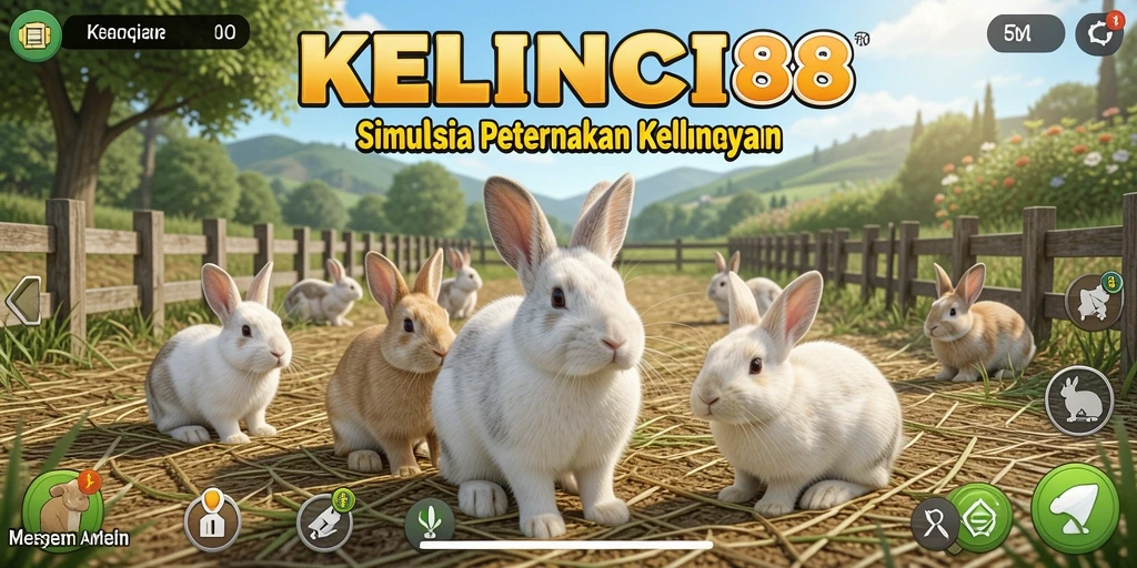 Screenshot gameplay KELINCI88 menampilkan peternakan kelinci yang ceria.