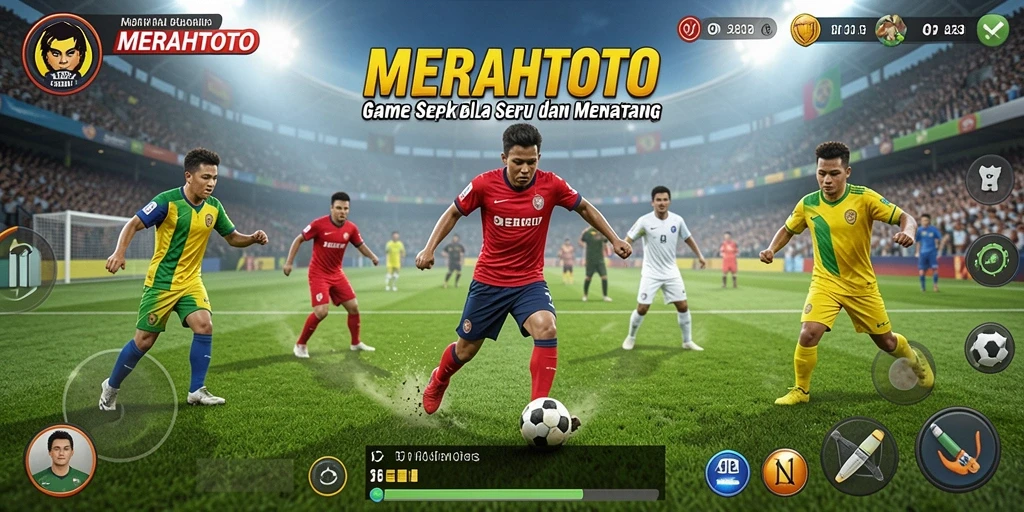 Tampilan gameplay MERAHTOTO yang seru dan menggugah semangat pertandingan sepak bola.