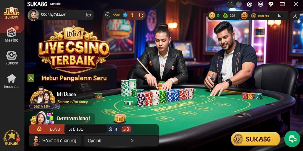 Tampilan gameplay SUKA86 dengan dealer langsung dan permainan kasino yang mendebarkan.