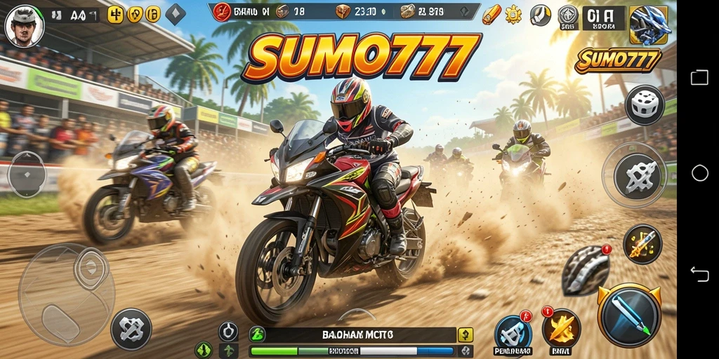 Tampilan gameplay balapan motor yang intens dan mendebarkan.